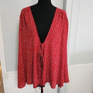 Red Polka Dot Women's Tie Front Top